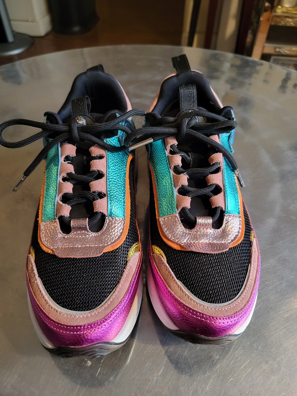 Kurt Geiger Black Sneakers with Pink, Teal & Metallic Accents